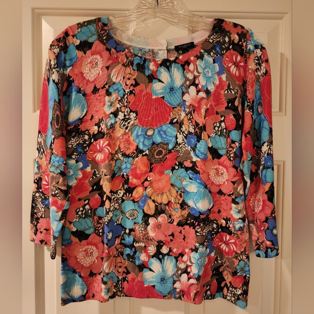 TALBOTS' Sp MULTICOLOR FLORAL KNIT TOP NWOT